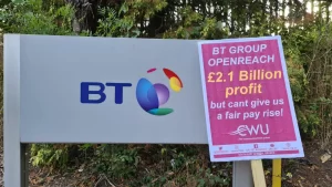  40,000 BT staff on strike: ‘We won’t have bosses use Swiss banks as workers use food banks’